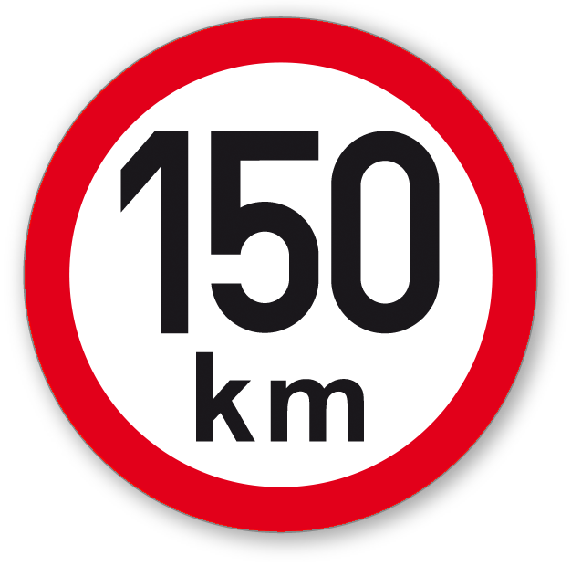 Maximální rychlost 150 km - kruhová samolepka Ø 150 mm