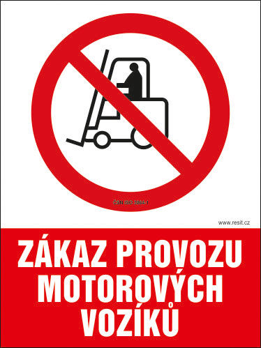 Zákaz provozu motorových vozíků - samolepka 100 x 140 mm