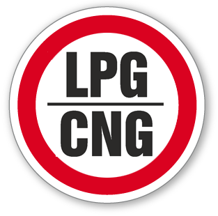 Zákaz vjezdu vozidel na LPG a CNG - samolepící piktogram - Ø 70 mm