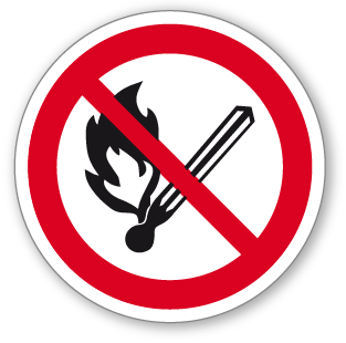 Zákaz manipulace s plamenem - samolepící piktogram - Ø 70 mm