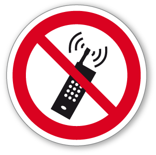 Zákaz používání mobilních telefonů - samolepící piktogram - Ø 70 mm