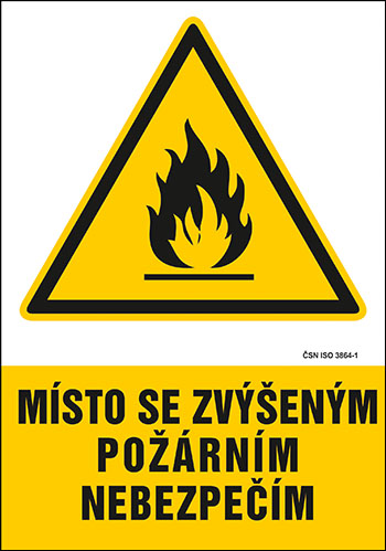 Pozor, zvýšené požární nebezpečí - samolepka 140 x 200 mm