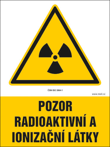 Pozor, radioaktivní a ionizující látky - samolepka 100 x 140 mm