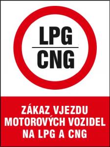Zákaz vjezdu vozidel na LPG a CNG - samolepka 200 x 280 mm