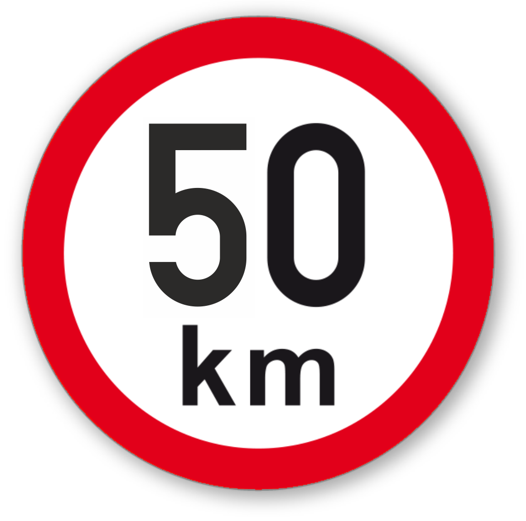 Maximální rychlost 50 km - kruhová samolepka Ø 150 mm