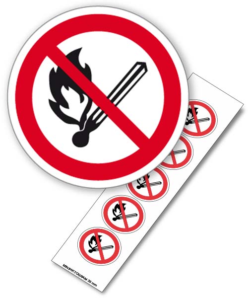 Zákaz kouření a manipulace s otevřeným plamenem - samolepící minipiktogram - Ø 35 mm