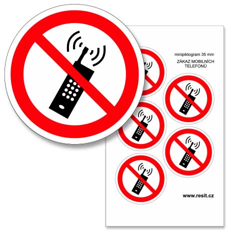 Zákaz mobilních telefonů - samolepící minipiktogram - Ø 35 mm