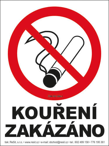Kouření zakázáno - tabulka 200 x 280 mm