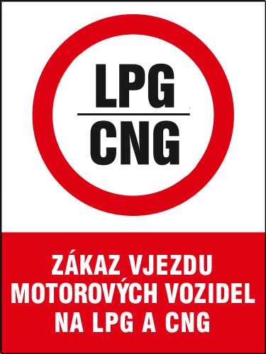 Zákaz vjezdu vozidel na LPG a CNG - samolepka 100 x 140 mm