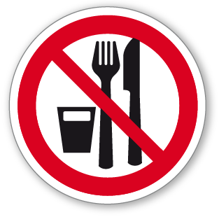 Zákaz jídla a pití - samolepící piktogram - Ø 70 mm