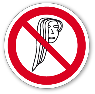Zákaz dlouhých vlasů - samolepící piktogram - Ø 70 mm
