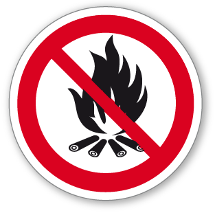 Zákaz rozdělávání ohně - samolepící piktogram - Ø 70 mm