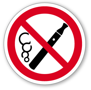 Zákaz kouření elektronických cigaret - samolepící piktogram - Ø 100 mm