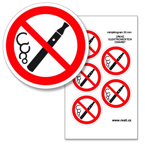 Zákaz kouření elektronických cigaret - samolepící minipiktogram - Ø 35 mm