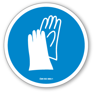 Používej ochranné rukavice - samolepící piktogram - Ø 100 mm
