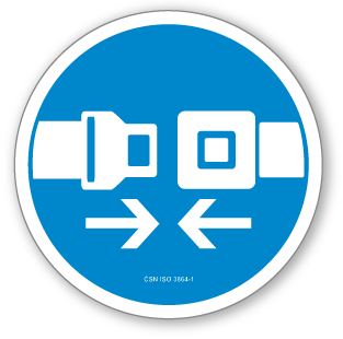Používej bezpečnostní pás - samolepící piktogram - Ø 70 mm